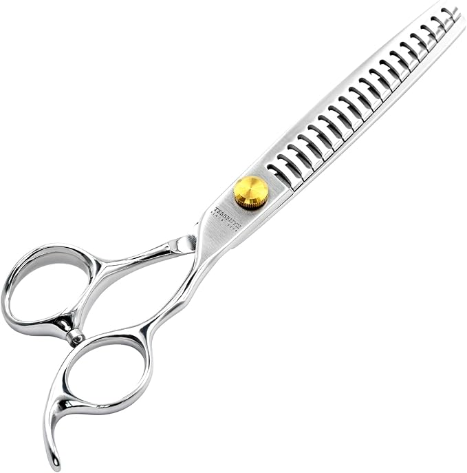 Dog Grooming Scissors, 7.0" 18 Teeth Chunker Shears, Premium Stainless Steel, Safety Rounded Tip & Offset Handles for Precision Trimming Dogs, Cats, Pet at Home