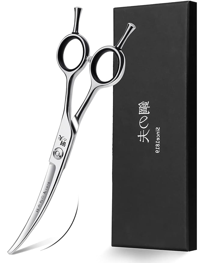 6" Hair Cutting Scissors Professional Curved Grooming Scissors for Small Dogs Cat & Hairstyle Barber Haircut Shears Japanese Stainless Steel Silent Adjustable Tension Removable Soft Ring