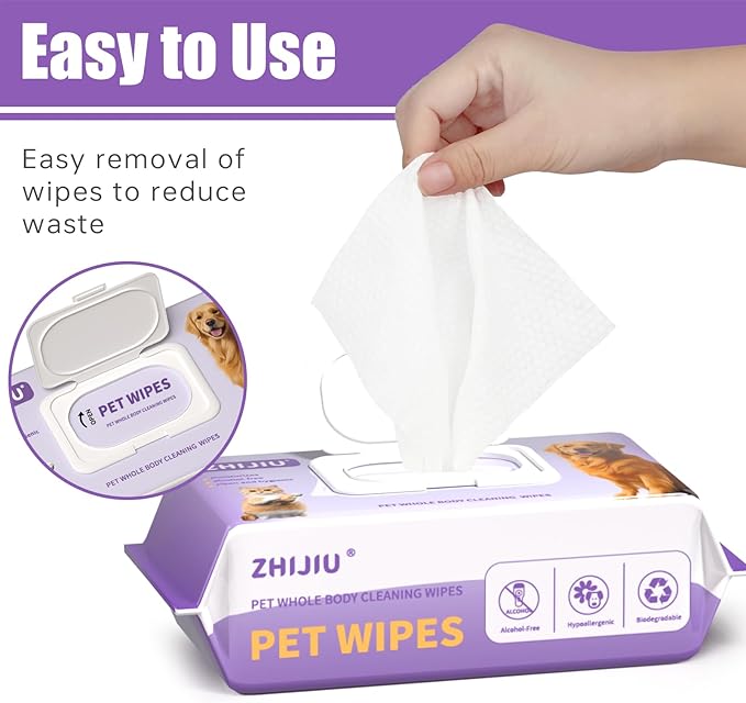 Pet Wipes for Dogs, Dog Wipes for Paws and Butt, Grooming Wipes for Dogs & Cats, Unscented Pet Wet Wipes, Hypoallergenic Wipes for Dogs Face and Body, Cat Wipes-100 Count