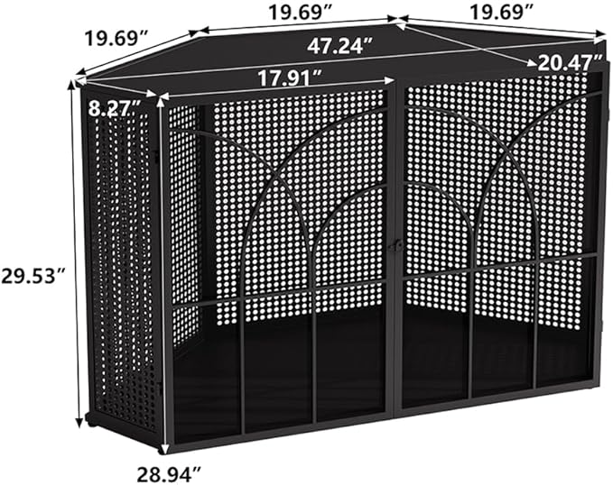 47.24in Pet Cage with 2 Tempered Glass Doors, Metal Spacious Pet Kennel with Hexagonal Design for Living Room Hallway Study Room and Other Spaces Black One Size