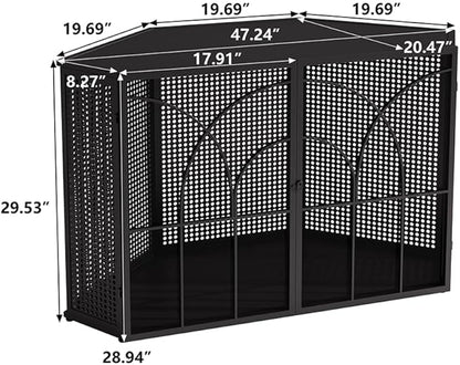 47.24in Pet Cage with 2 Tempered Glass Doors, Metal Spacious Pet Kennel with Hexagonal Design for Living Room Hallway Study Room and Other Spaces Black One Size
