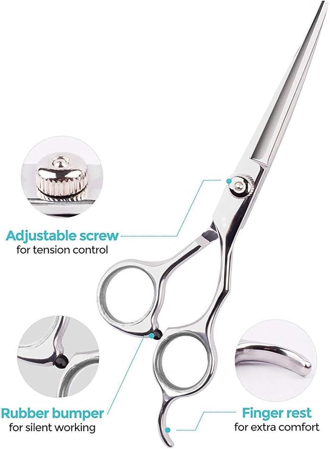 Dog Grooming Scissors,Pet Grooming Scissors with Thinning,Straight,Curved Down Shears great for Groomers,Home Grooming and Groomer Beginners (Scissors Kit with Tapered Tips)
