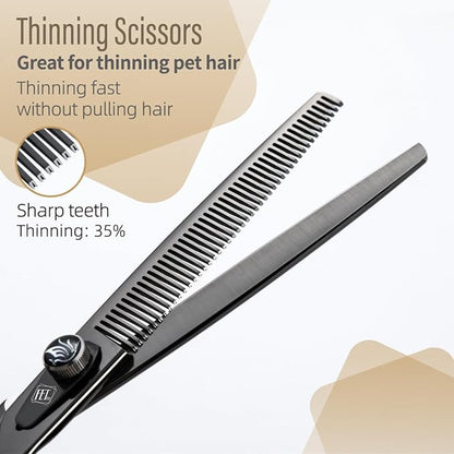 Dog Grooming Scissors: 7.5 inch Bright Black Pet Chunker Shears Made Of Japanese 440C Advanced Stainless Steel Professional Grooming Scissors for Dogs Cats and Other Pets