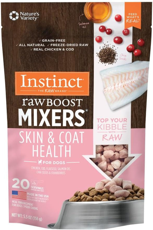 Instinct Raw Boost Mixers Freeze Dried Dog Food Toppers For Dry Food, Grain Free Dog Food Toppers with Chicken For Dogs - Skin and Coat Health, 5.5 oz