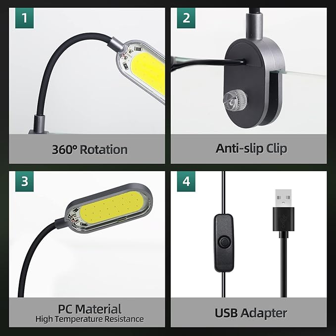 UPETTOOLS 3W Aquarium Light with Adapter LED Clip on 1-5 Gallon Fish Tank Light Small Full Spectrum USB Light 360° Rotation Lighting,for Betta Fish & Small Tank