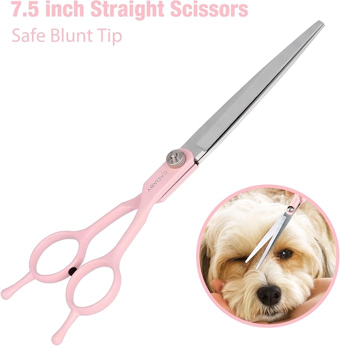 Dog Grooming Scissors, 5 in 1 Dog Scissors for Grooming, Professional Stainless Steel Pet Shears, Sharp, Pink