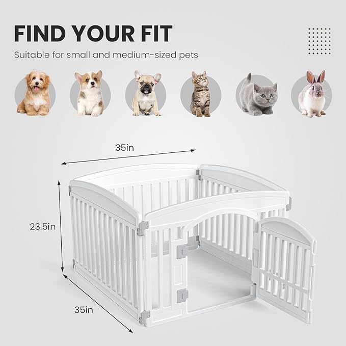 Dog Playpen 4-Panel 24" | Safe & Secure Indoor/Outdoor Pet Fence | Folding & Portable | 35 x 35 x 24IN, Ideal for Small to Medium Dogs | Easy to Clean ï¼_hiteï¼