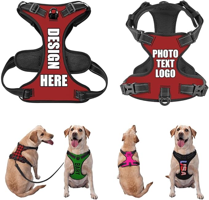Personalized Dog Vests Customization for Puppy Medium Large Sized Dogs, Customize No Pull Dog Harnesses with Easy and Adjustable Wearing Buckles, DeepRed, L