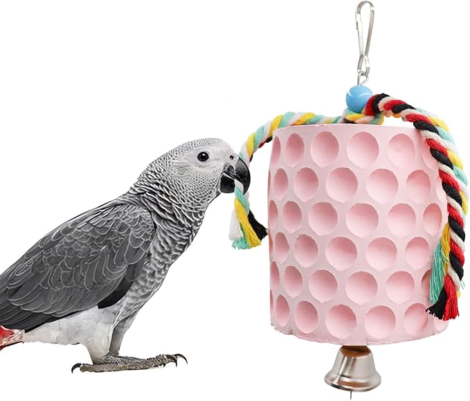 Bird Beak Grinding Stone, Parrot Chew Toys with Bells, Bird Toys, Cage Accessories for African Grey, Amazon Parrots, Budgies, Cockatiels, Lovebirds, Conures, Quakers, Small to Medium Birds
