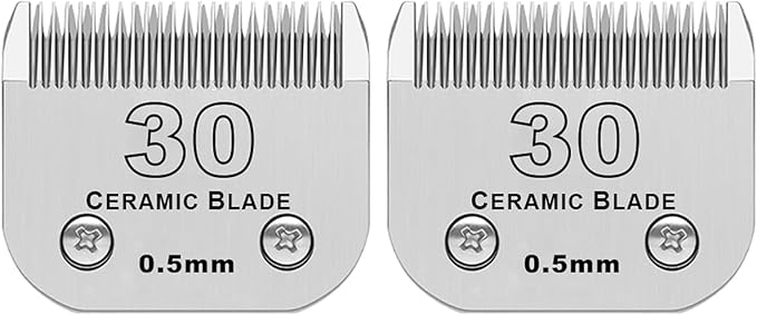 2 Pack Detachable Pet Dog Clipper Blades, Compatible with Andis,Most Oster A5, Wahl KM Series Clippers,Made of Ceramic Blade & Stainless Steel Bladeï¼#30 Blade 1/50-Inch 0.5MM Cut Lengthï¼