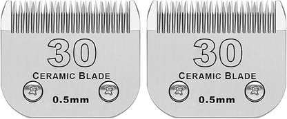 2 Pack Detachable Pet Dog Clipper Blades, Compatible with Andis,Most Oster A5, Wahl KM Series Clippers,Made of Ceramic Blade & Stainless Steel Bladeï¼#30 Blade 1/50-Inch 0.5MM Cut Lengthï¼
