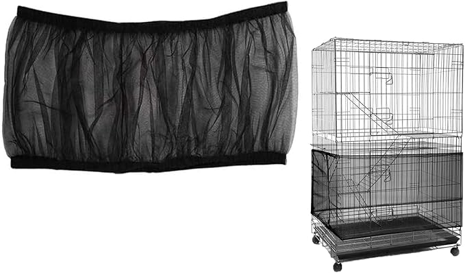 ISMARTEN Bird Cage Seed Catcher Mesh Skirt Cover, Black, Foldable, 59-98 in Circumference, 13 in Height, Prevent Scatter and Mess