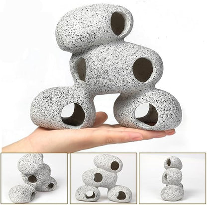 Aquarium Rock Decorations Resin Cichlids Rock with Artificial Moss Betta cave Betta Fish Tank Accessories Fish hides for Aquarium (Rock Cave)