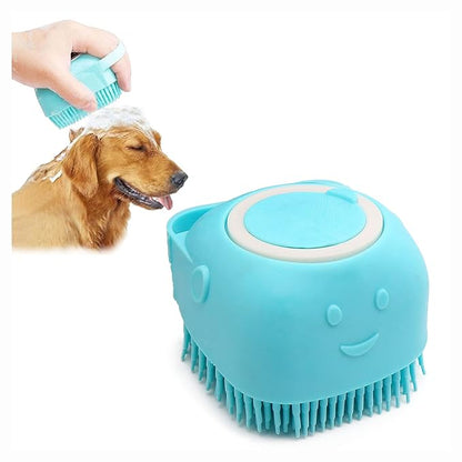 Dog Scrubber for Bath Pet Bathing Brush Silicone Shampoo Massage Dispenser Brush for Short Long Haired Dogs and Cats Washing(Blue)