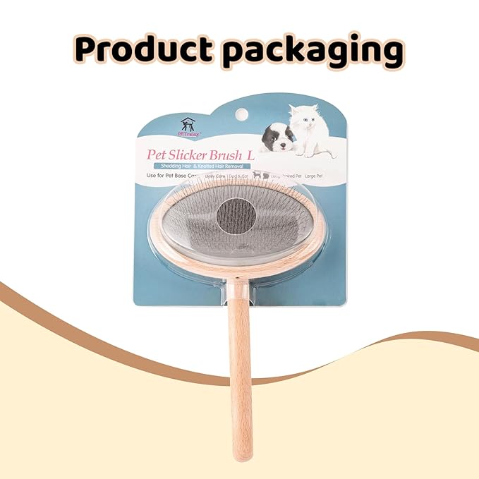 Dog Slicker Brush for Shedding, Grooming, Dematting - Long/Short Hair Pets, Poodle, Puppy & Indoor Cats, Oval Pin Brush with Coated Tips & Air-Cushion Design, Lightweight Beech Wood Body