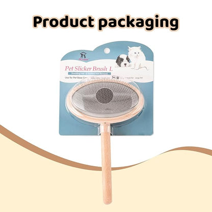 Dog Slicker Brush for Shedding, Grooming, Dematting - Long/Short Hair Pets, Poodle, Puppy & Indoor Cats, Oval Pin Brush with Coated Tips & Air-Cushion Design, Lightweight Beech Wood Body