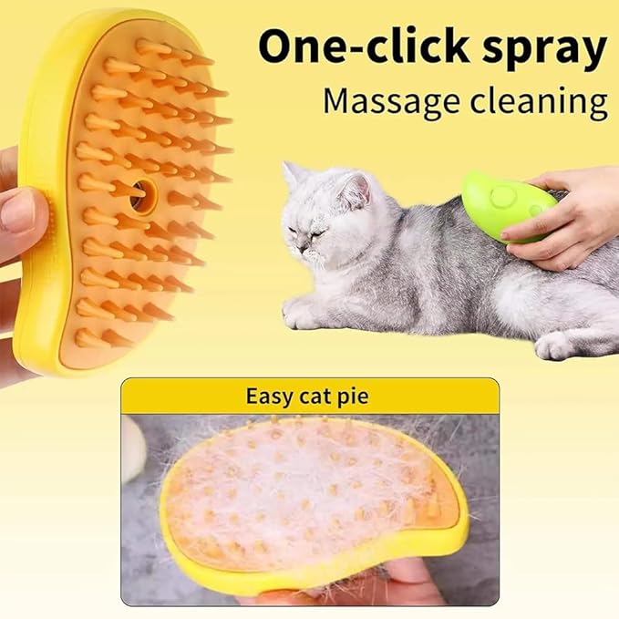 3 in 1 Pet Hair Brush, Steamy Cat Brush for Massage, Multifunctional Hair Brush for Removing Tangled and Loose Hair, Yellow, Hair Removal Comb for Cat and Dog