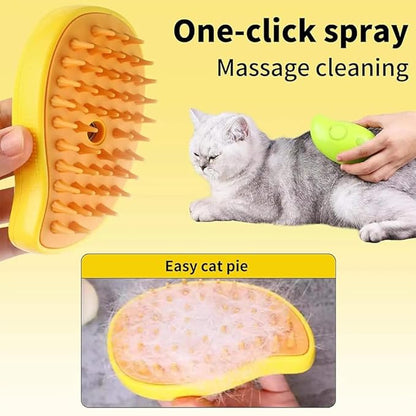 3 in 1 Pet Hair Brush, Steamy Cat Brush for Massage, Multifunctional Hair Brush for Removing Tangled and Loose Hair, Yellow, Hair Removal Comb for Cat and Dog
