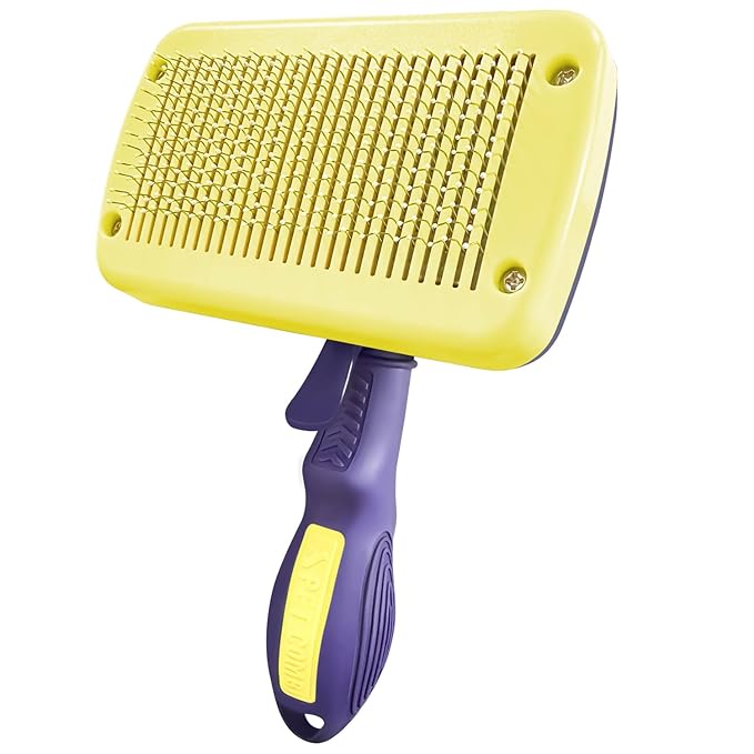 Dog & Cat Brush for Shedding with Self-cleaning, Deshedding Dog Brush for Long Short Haired Dogs and Indoor Cats, Slicker Brush for Dogs Removes Loose Fur, Dog Hair Brush for Massaging Grooming Purple