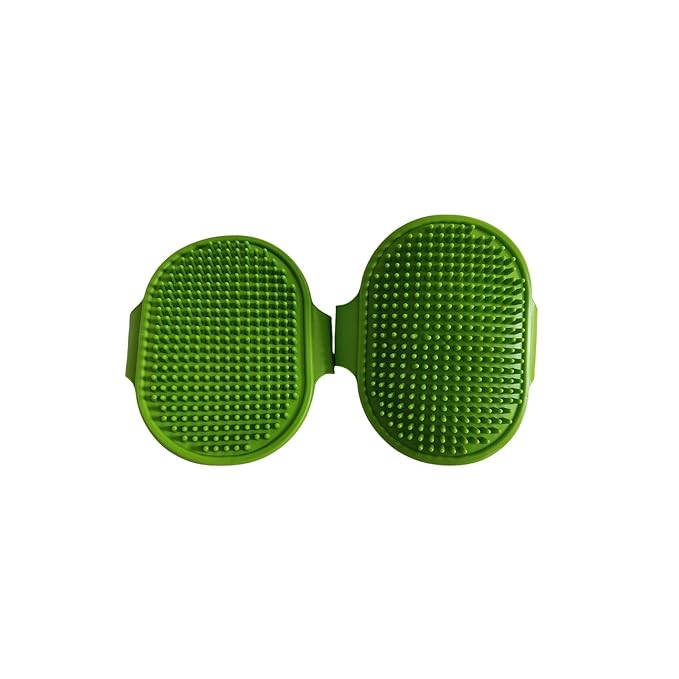 2Pcs Pet Brushes Dog Bath Brushes Cat Massage Bath Pet Cleaning Gloves with Adjustable Ring Handle,Green