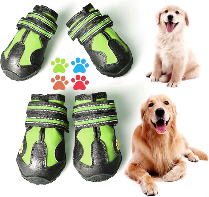 CovertSafe& Dog Boots for Dogs Non-Slip, Waterproof Dog Booties for Outdoor, Dog Shoes for Medium to Large Dogs 4Pcs with Rugged Sole Grey-Green