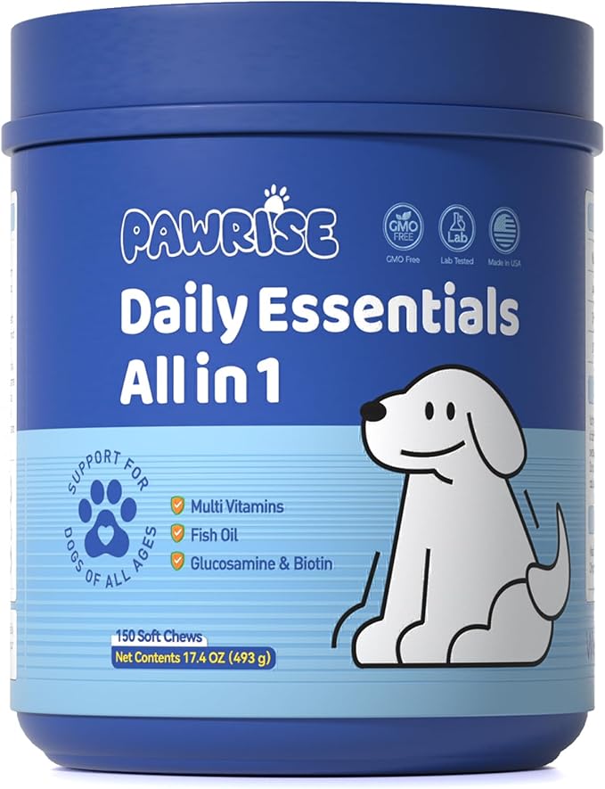 Dog Daily Supplements - MultiVitamins for Dog Hip & Joints, Skin & Coat, Digestion & Immune Support - with Biotin, Glucosamine & Omega-3-150ct - Dog Supplement Soft Chew