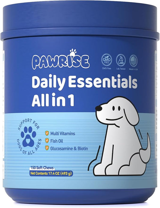 Dog Daily Supplements - MultiVitamins for Dog Hip & Joints, Skin & Coat, Digestion & Immune Support - with Biotin, Glucosamine & Omega-3-150ct - Dog Supplement Soft Chew