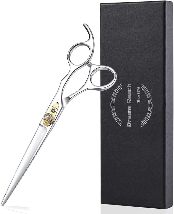 Dream Reach Professional Dog Grooming Straight, Curved, Thinning/Blending/Chunking Scissors Kit, JP-440C Stainless Steel Pet Cat Hair Cutting/Trimming Shears (7 inch-Straight Scissors)