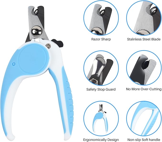 Pet Nail Clippers, Dog Nail Trimmers with Safety Guard to Avoid Excessive Cutting Nails, Dog Grooming Clippers has a Variety of Colors Suitable for Dogs, Cats and Other Petsï¼_lueï¼