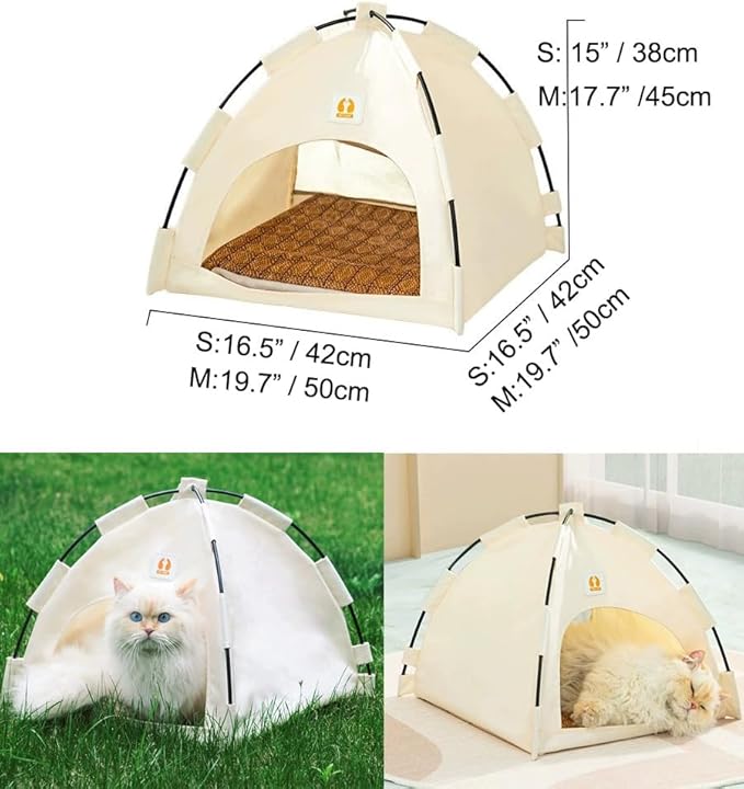 Cute Cat Teepee Cave, Cat Tent Foldable Indoor Outdoor with Thick Mat,Puppy Bed Tent,Bunny Pet Tent Teepee,Portable Dog House Teepee Tent, Cat Bed,Dog Bed Tent,Puppy Bunny,Pet Tent Teepee (B, M)