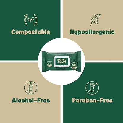 Bamboo Dog Wipes for Cleaning & Deodorizing - 8.5" x 9" 110 Compostable Hypoallergenic Pet Wipes for Dogs - Paws, Butt & Body - Puppy Face, Ear & Eye Cloths - Pet Supplies