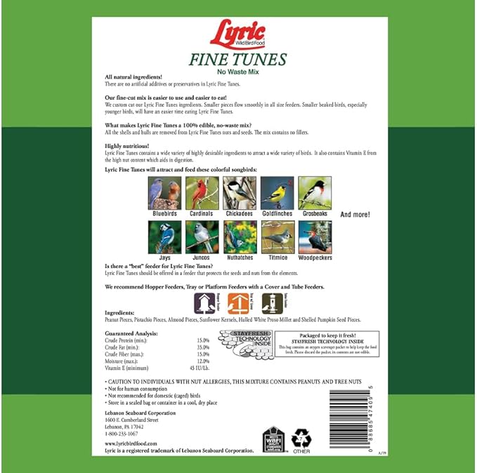 Lyric Fine Tunes Wild Bird Seed - No Waste Bird Food Mix - Attracts Bluebirds, Finches, Chickadees & More - 5 lb bag