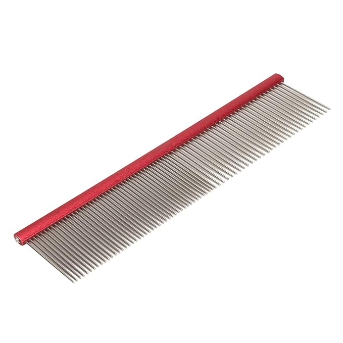 Greyhound Comb For Dogs, Metal Comb For Dogs Metal Dog Comb Cat Comb For Removing and Knots Dog Combs with Rounded Ends Grooming Tool For Long Short Haired Dog (Red