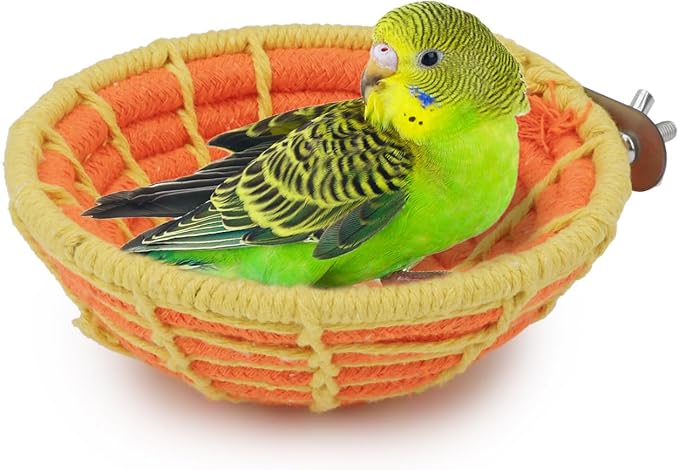 Hypeety Handmade Coton Rope Bird Breeding Nest Hatch House Bird Nest Cage for Small Parrots Budgie Parakeet Cockatiel Parakeet Conure Canary Finch Lovebird (Orange)