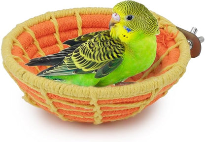 Hypeety Handmade Coton Rope Bird Breeding Nest Hatch House Bird Nest Cage for Small Parrots Budgie Parakeet Cockatiel Parakeet Conure Canary Finch Lovebird (Orange)