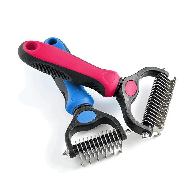 Cat & Dog Brush for Shedding and Dematting,Double-Sided Pet Hair Removal Tool With Metal Comb to Reduce Shedding and Remove Mats,Pet Grooming Brush for Small, Medium Dogs and Cats，pink