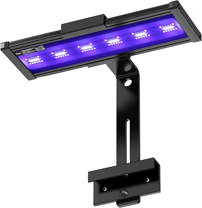 hygger LED Saltwater Aquarium Light, 24/7 Mode Nano Tank Reef Light for Coral, Refugium Light with White, Blue, U-V LEDs Dimmer Timer Moonlight Mounting Bracket 2 Metal Legs 11'' Long 19W