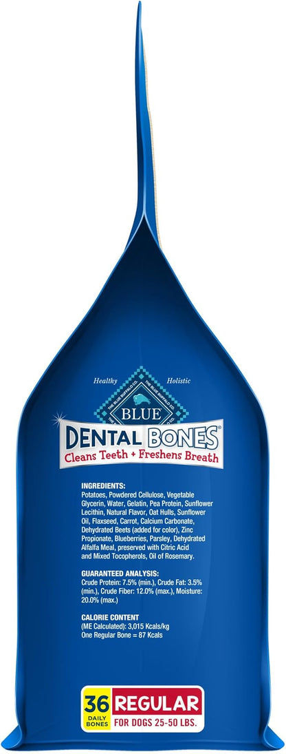 Blue Buffalo Dental Bones Regular Natural Dental Chew Dog Treats Bag Jumbo Pack, 36oz. Bag