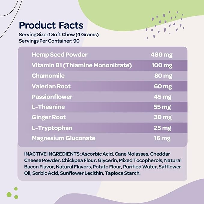 Hemp Calming Chews for Dogs | Herbal Dog Calming Chews for Anxiety from Normal and Occasional Stressors Including Separation Storms Grooming & Travel | NASC Certified & Made in the USA | 90 Chews