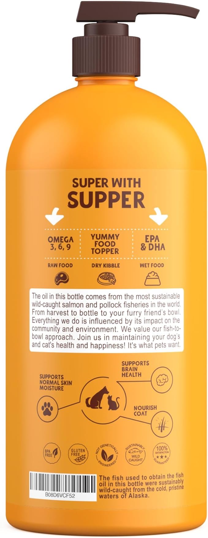 Petsmont Omega Love+ Wild Alaskan Salmon Oil for Dogs Formula 32 oz - Fish Omega Liquid Pump Cats Supports Joint Function Immune Heart Health Food Supplement Pets Natural EPA DHA Fatty Acids