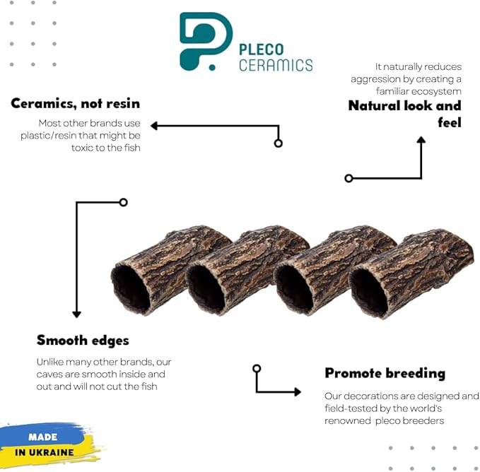 Plecoceramics Pleco Cave Natural Breeding Ceramic Decorations Fish Tank Aquarium Medium Size (4 pcs)