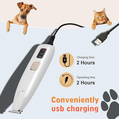 Dog paw Trimmer,Multifunctional Pet Hair Clippers for Grooming with LED Light, Low Noise Waterproof Rechargeable Pet Paw Trimmer for Pet Paws, Eyes, Ears, Face, Rump (1PC White)