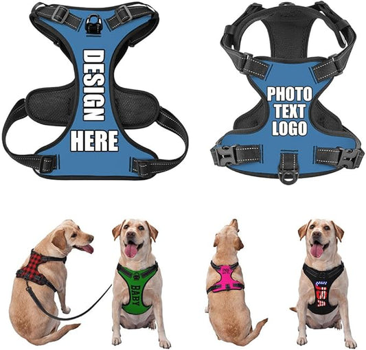 Custom Breathable Pet Chest Harness with Optional Leash, Customize No-Pull Dog Harnesses with Your Personalized Design, Personalize Pet Towing Vest with Mesh Fabric, Steelblue, XL