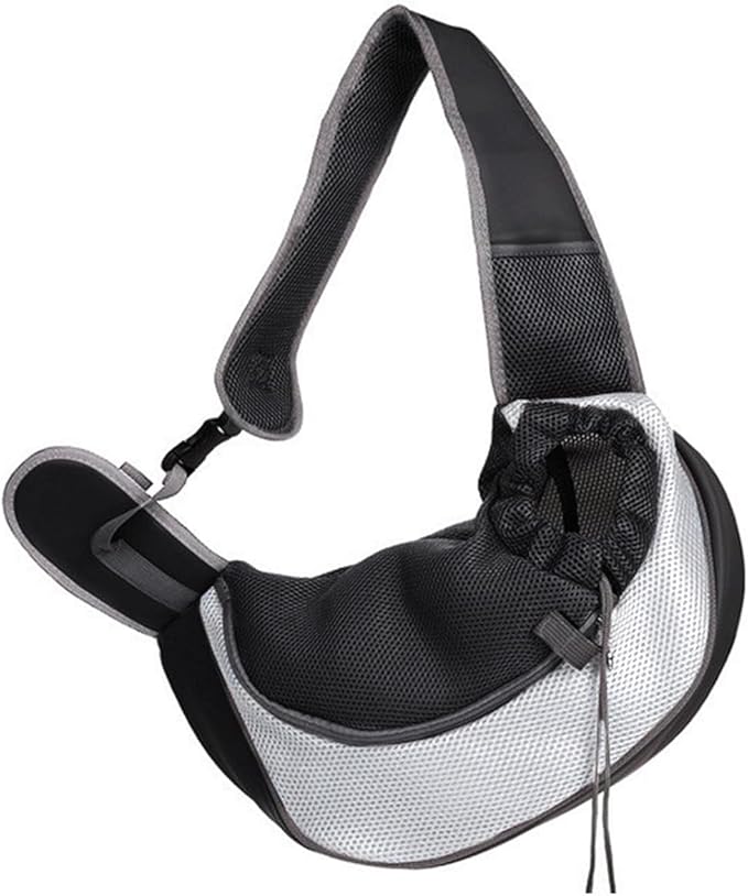 Dog Sling Carrier Pet Puppy Sling Bag Small Dogs Cats Carrier Hand Free Dog Satchel Carrier for Outdoor Travel, Medium, Grey