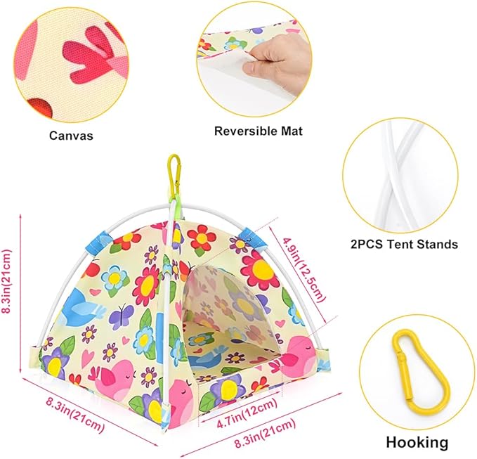All-Season Bird Bed & Nest Tent with Dual-Sided Mat — Compact Hammock Cage Accessory for Budgies, Lovebirds, Finches, Parrotlets & Small Birds (Medium)