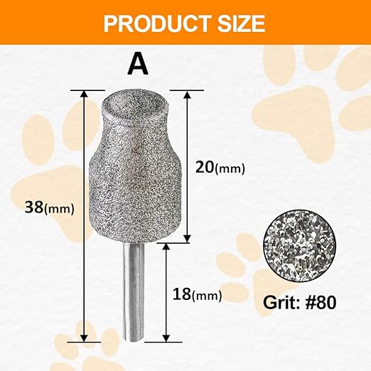 Diamond Rotary Pet Nail Grinder Bits Dog Nail Grinder Replacement Head -5PCS 1/8" Replacement Grinder Wheel for Animals Nail Care(A)