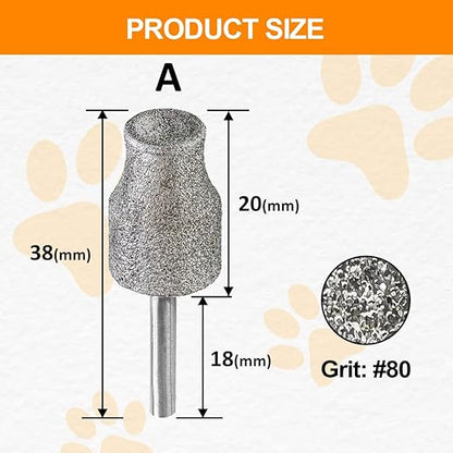 Diamond Rotary Pet Nail Grinder Bits Dog Nail Grinder Replacement Head -5PCS 1/8" Replacement Grinder Wheel for Animals Nail Care(A)