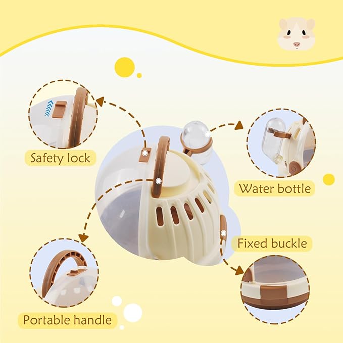 Hamster Carrier Cage Portable_ages Small Animals Carry Travel Case with Water Bottle Plastic Breathable_uinea Pig Outgoing Cage for Dwarf Hamster Ferret Chinchillas Hedgehog (Brown)