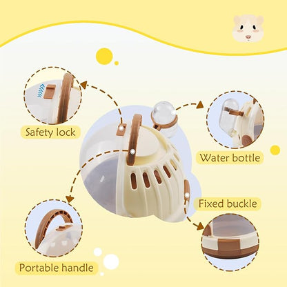 Hamster Carrier Cage Portable_ages Small Animals Carry Travel Case with Water Bottle Plastic Breathable_uinea Pig Outgoing Cage for Dwarf Hamster Ferret Chinchillas Hedgehog (Brown)