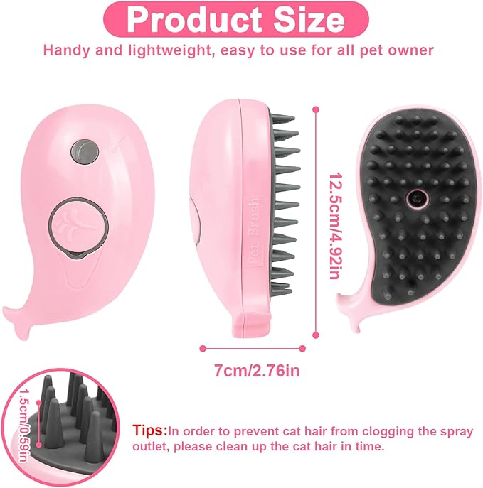 Nepfaivy Cat Steam Brush for Shedding - Steamy Cat Brush for Indoor Cats, Cat Hair Steam Brush for Massage, Spritz Defur Comb for Cats, Pet Steamer Brush for Shorted and Long Haired Dogs
